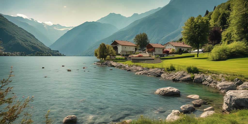 beautiful landscapes of Ticino, Switzerland with people enjoying outdoor activities