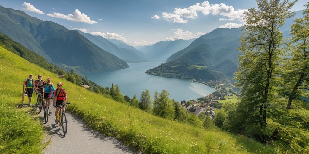 scenic view of Ticino Switzerland with people enjoying outdoor activities